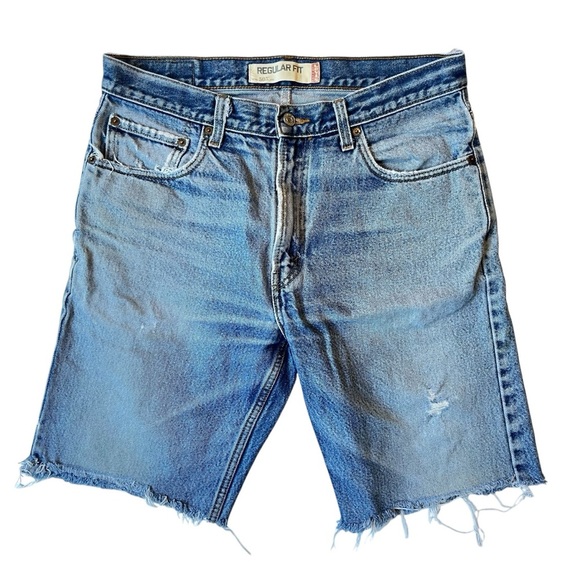 Levis 505 shorts 34 Regular fit Distressed light blue wash Faded Mens Zip fly - Picture 2 of 9